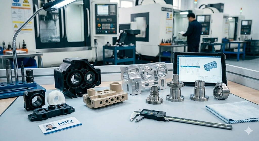 Diverse range of precision machined metal and engineering plastic prototype components.